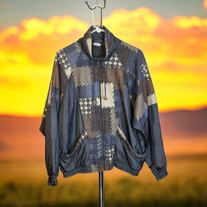 Vintage Athletic Bomber Patchwork Jacket Women’s Size XL Blue/Gray